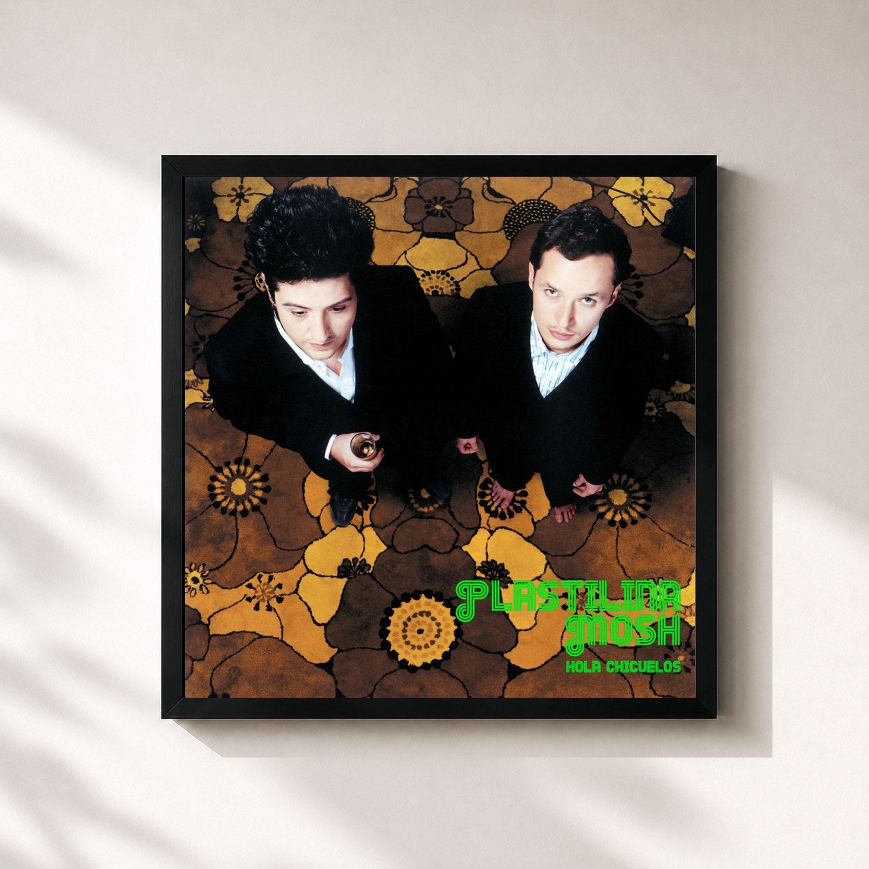 #noir Tableau carré de l'album Hola Chicuelos de Plastilina Mosh, cadre noir 32x32 cm