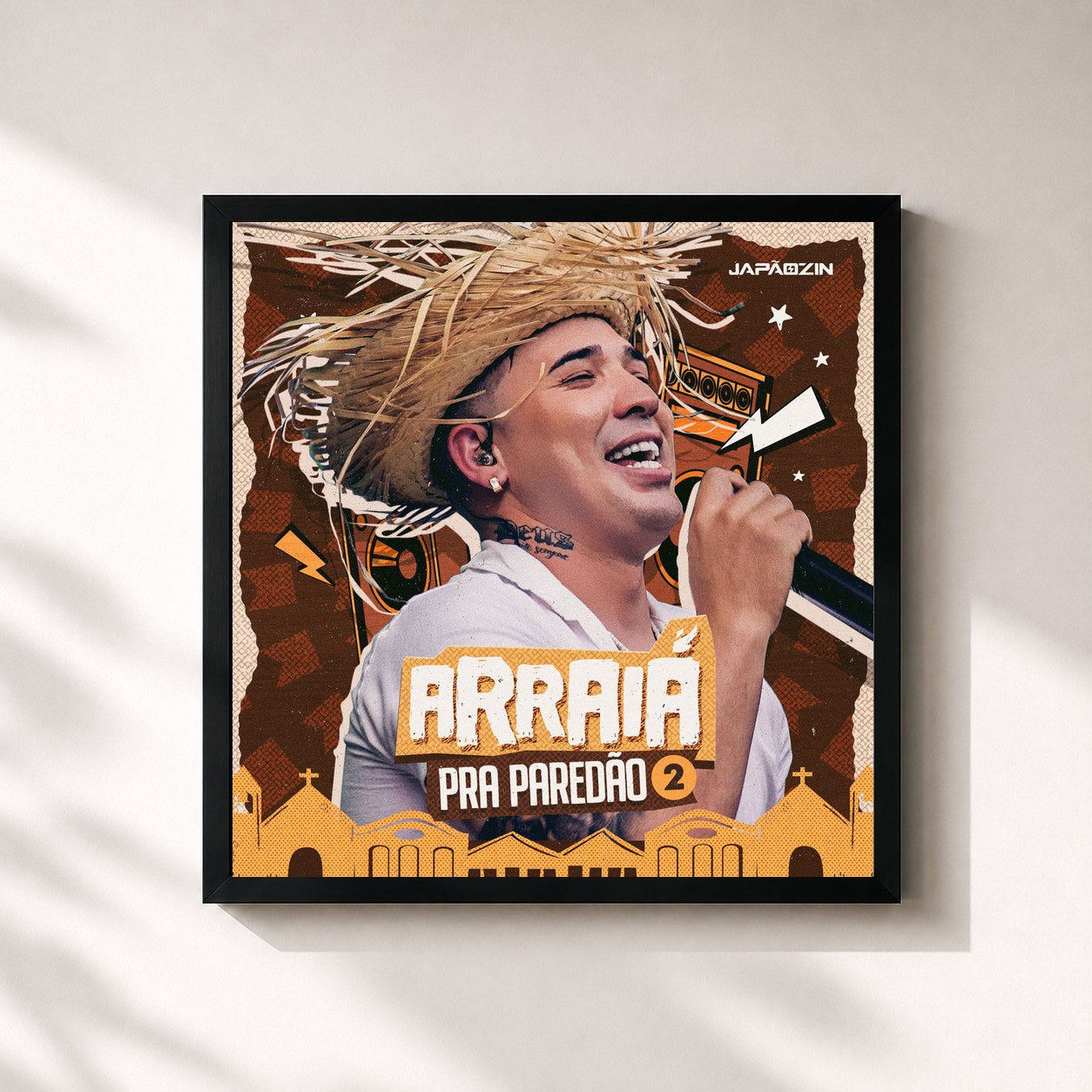 #noir Tableau carré de l'album Arraiá Pra Paredão 2 de Japãozin, cadre noir 32x32 cm
