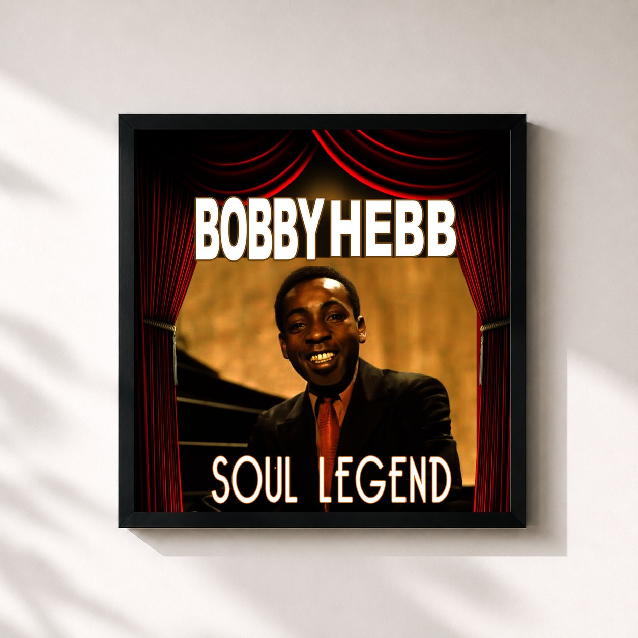 #noir Tableau carré de l'album Soul Legend de Bobby Hebb, cadre noir 32x32 cm