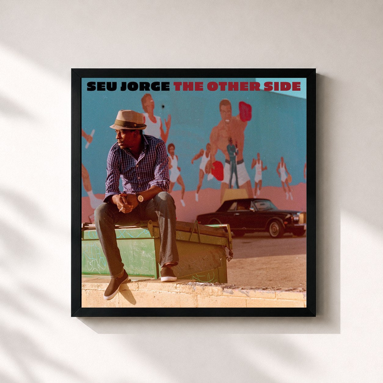 #noir Tableau carré de l'album The Other Side de Seu Jorge, cadre noir 32x32 cm