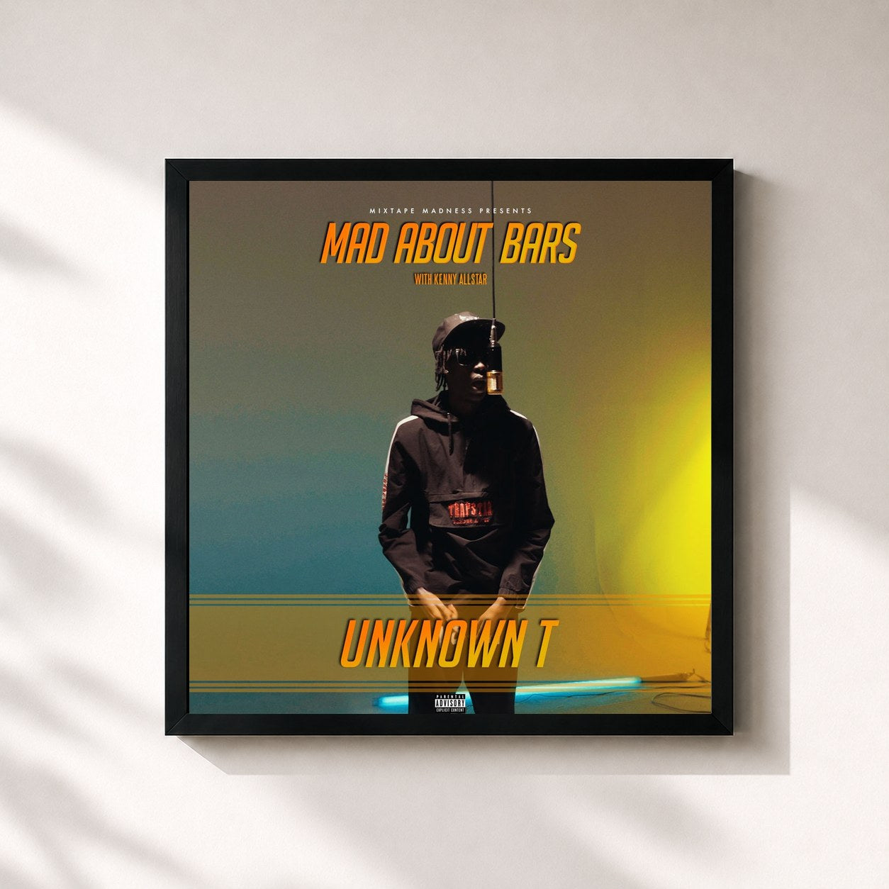 #noir Tableau carré de l'album Mad About Bars de Mixtape Madness, cadre noir 32x32 cm