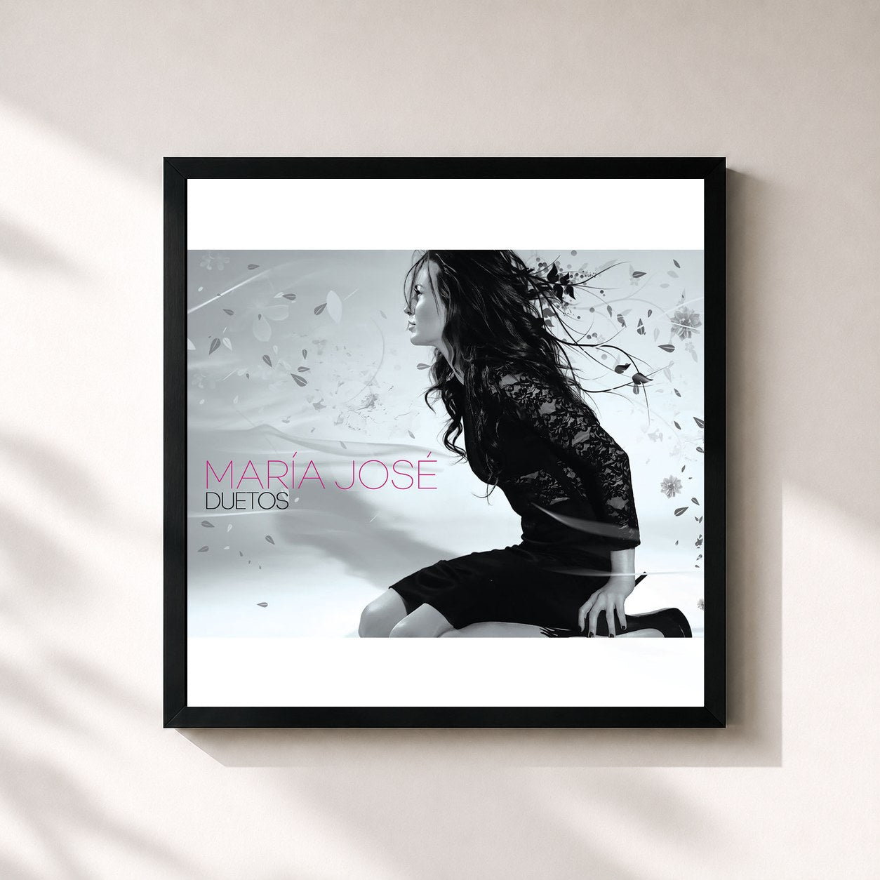 #noir Tableau carré de l'album Duetos de Maria Jose, cadre noir 32x32 cm