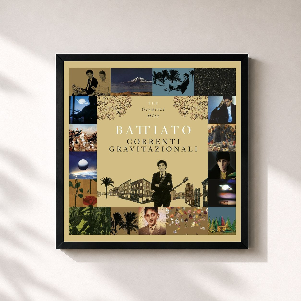 #noir Tableau carré de l'album Correnti Gravitazionali de Franco Battiato, cadre noir 32x32 cm