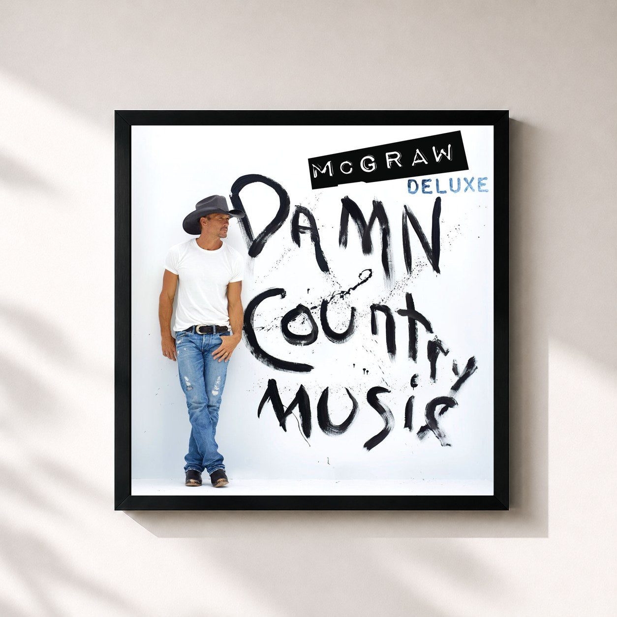 #noir Tableau carré de l'album Damn Country Music (Deluxe Edition) de Tim McGraw, cadre noir 32x32 cm