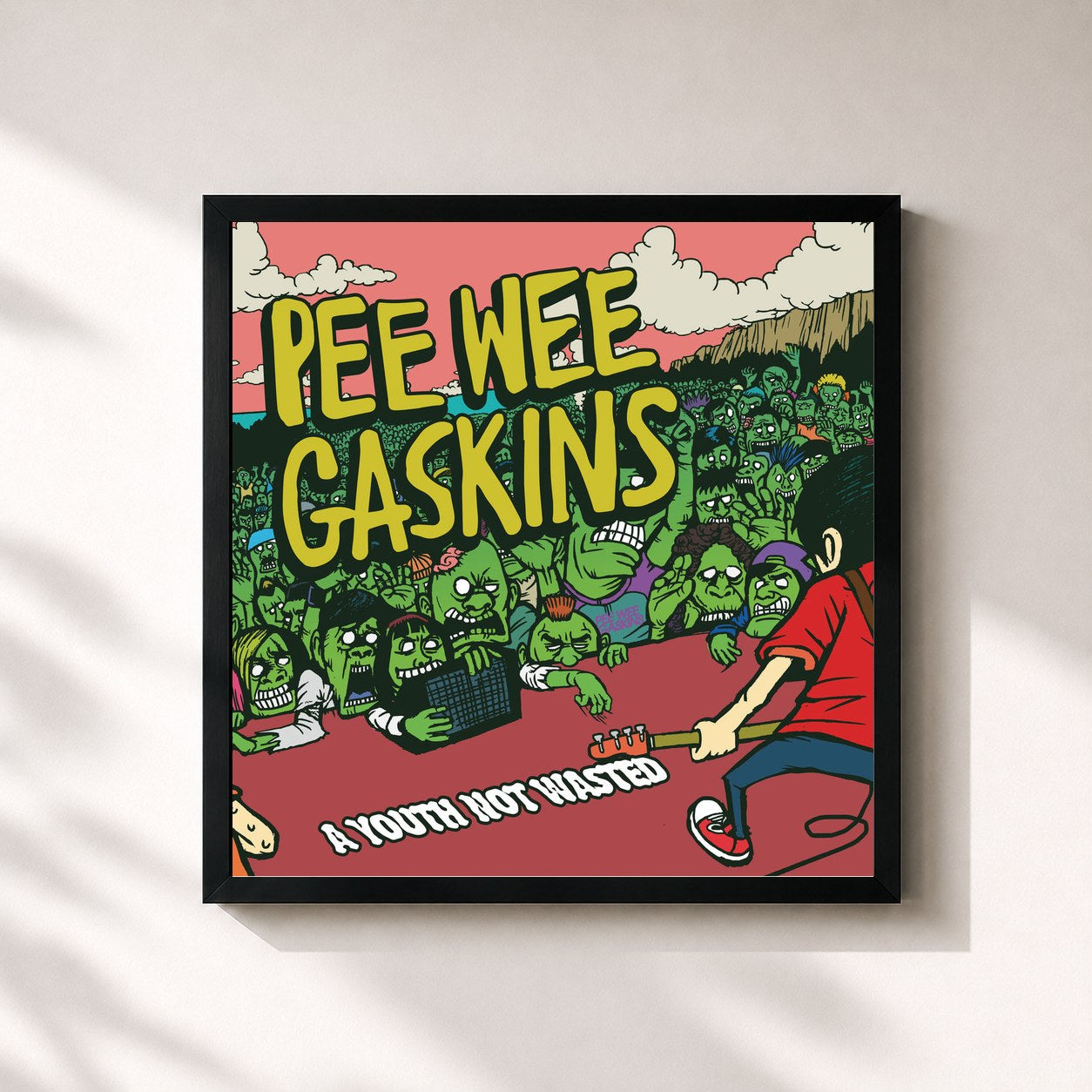 #noir Tableau carré de l'album A Youth Not Wasted de Pee Wee Gaskins, cadre noir 32x32 cm