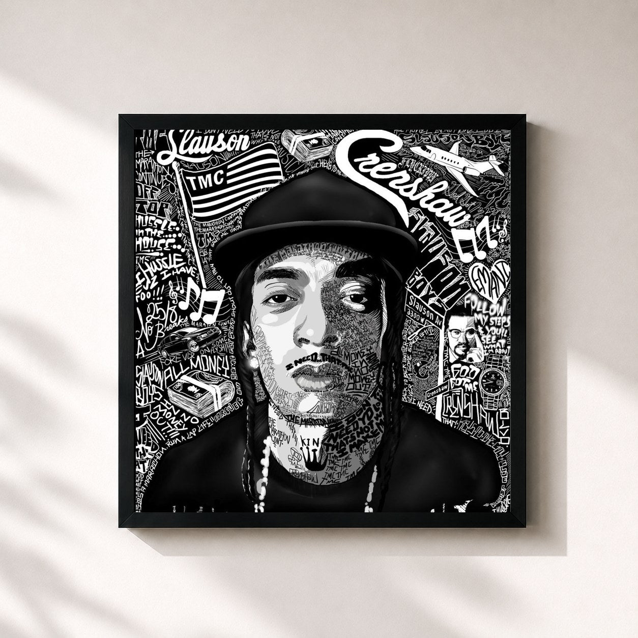 #noir Tableau carré de l'album Nip Hussle the Great, Vol. 2 de Nipsey Hussle, cadre noir 32x32 cm
