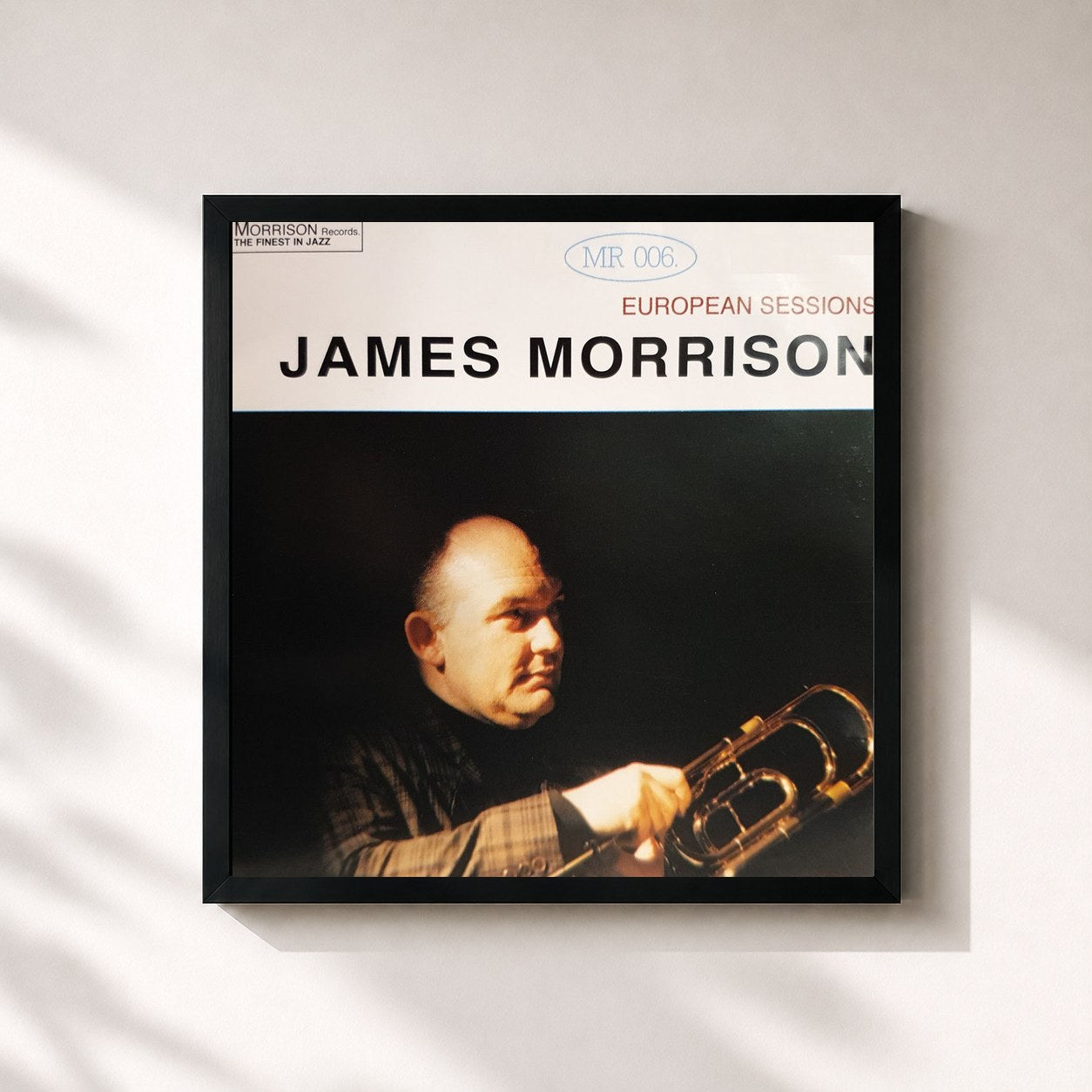 #noir Tableau carré de l'album European Sessions de James Morrison, cadre noir 32x32 cm