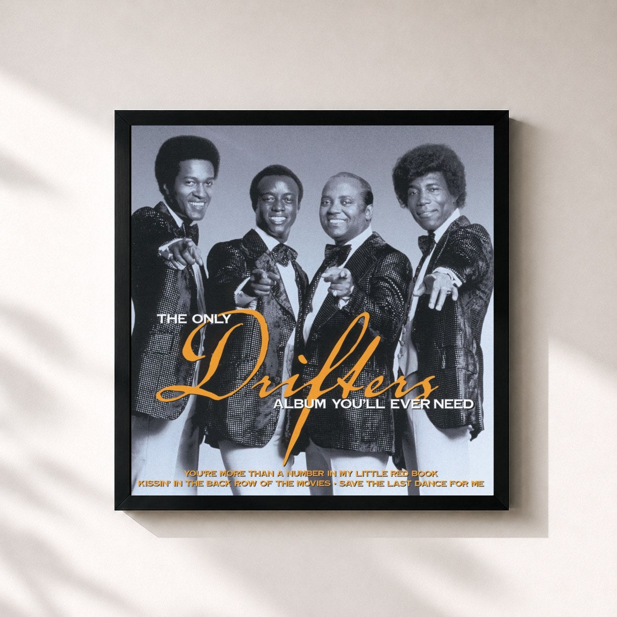 #noir Tableau carré de l'album The Only Drifters Album You'll Ever Need de The Drifters, cadre noir 32x32 cm