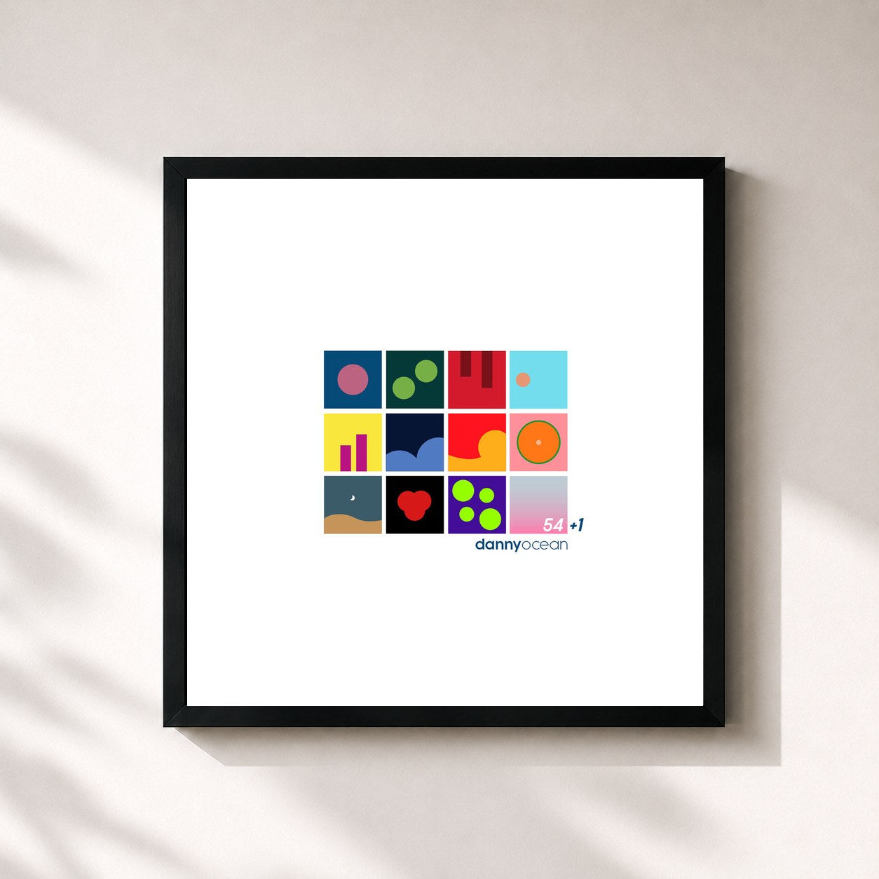 #noir Tableau carré de l'album 54+1 de Danny Ocean, cadre noir 32x32 cm