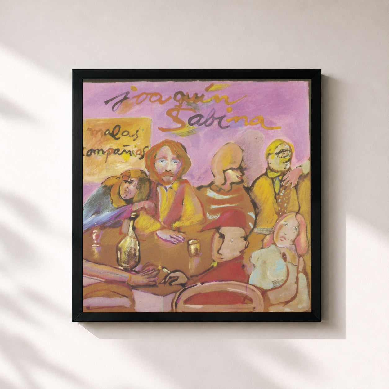 #noir Tableau carré de l'album Malas Compañias de Joaquín Sabina, cadre noir 32x32 cm