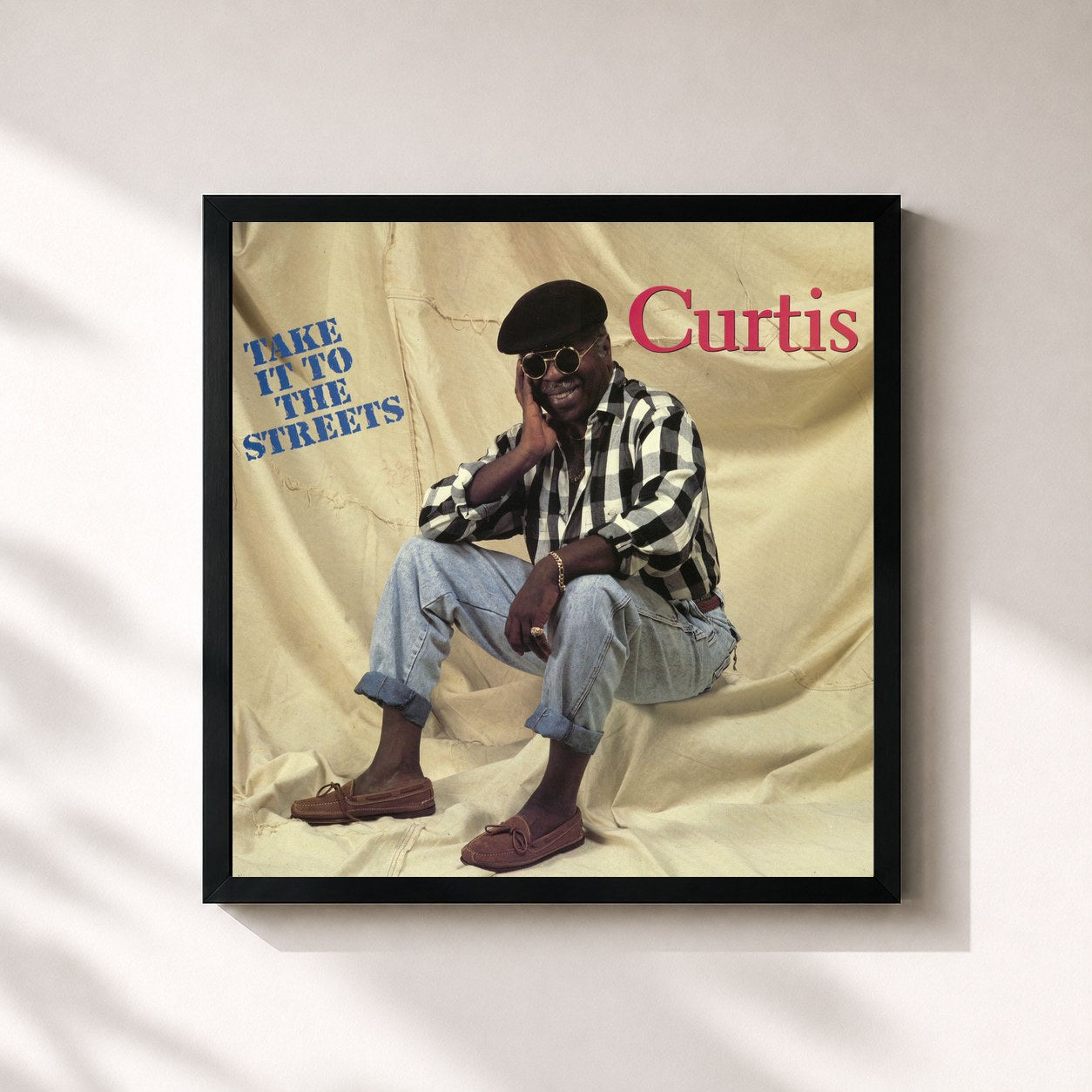#noir Tableau carré de l'album Take It to the Streets de Curtis Mayfield, cadre noir 32x32 cm