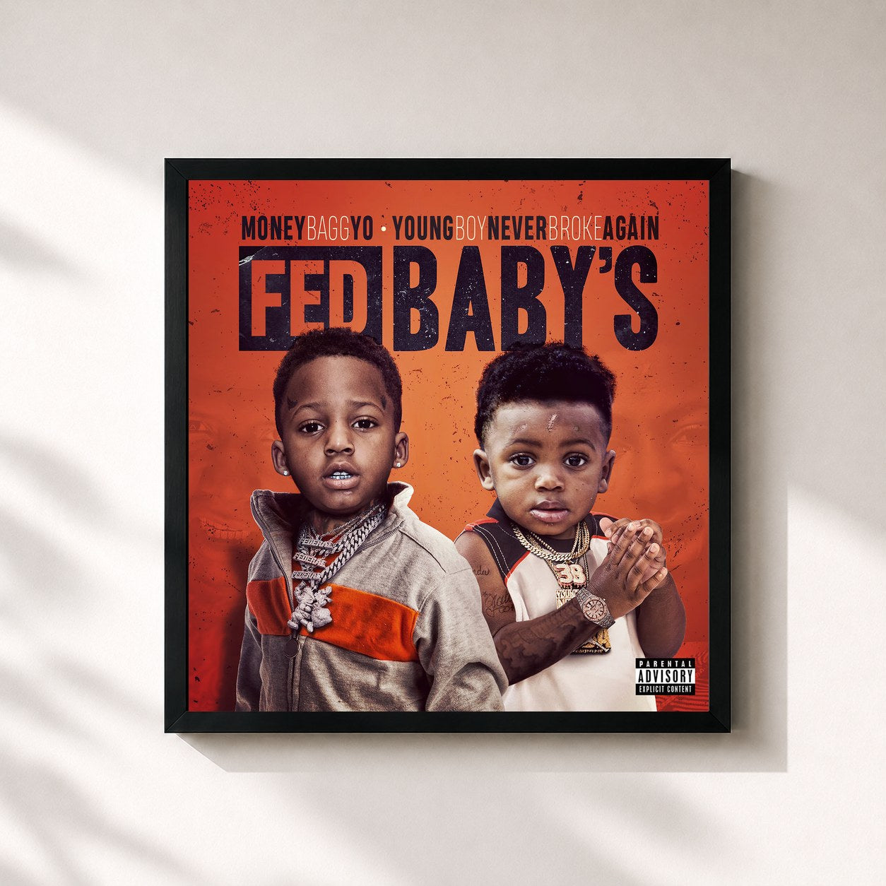 #noir Tableau carré de l'album Fed Baby’s de Moneybagg Yo, cadre noir 32x32 cm