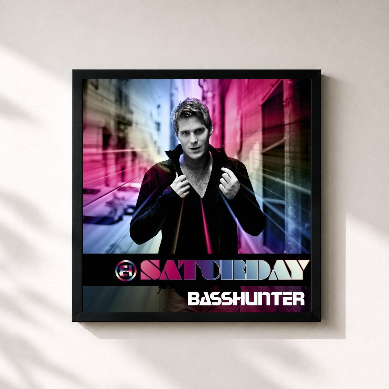 #noir Tableau carré de l'album Saturday de Basshunter, cadre noir 32x32 cm