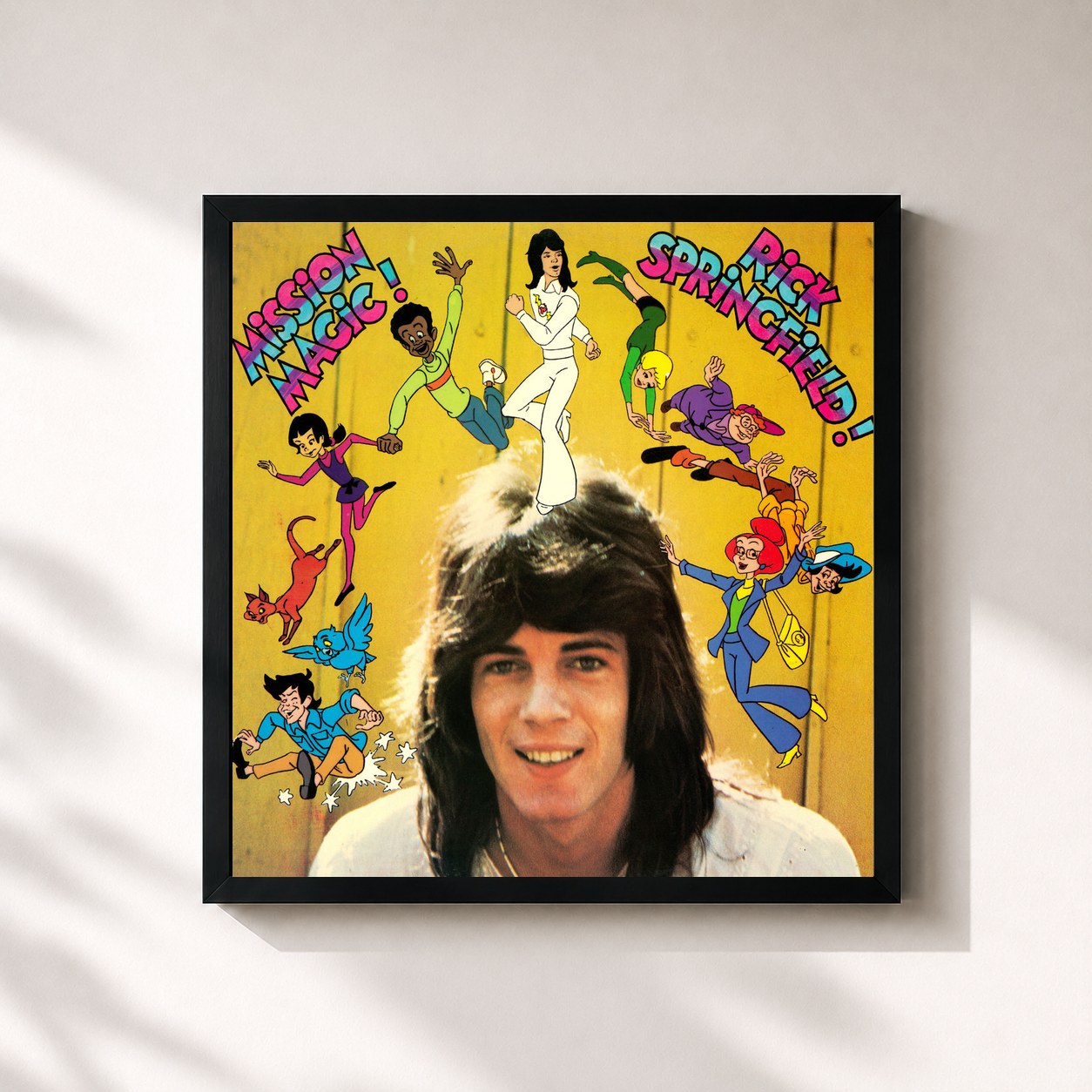 #noir Tableau carré de l'album Mission Magic de Rick Springfield, cadre noir 32x32 cm