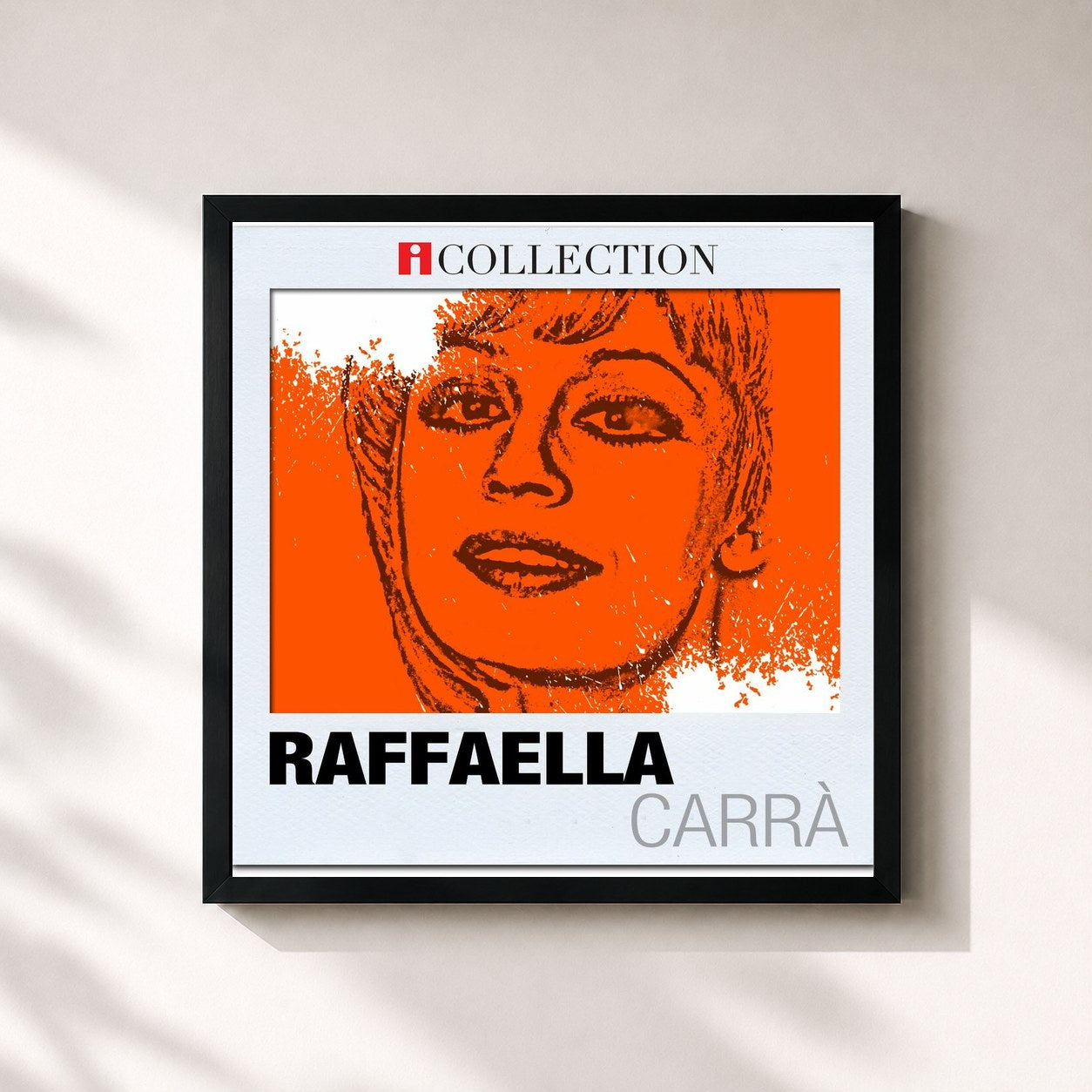 #noir Tableau carré de l'album iCollection de Raffaella Carrà, cadre noir 32x32 cm