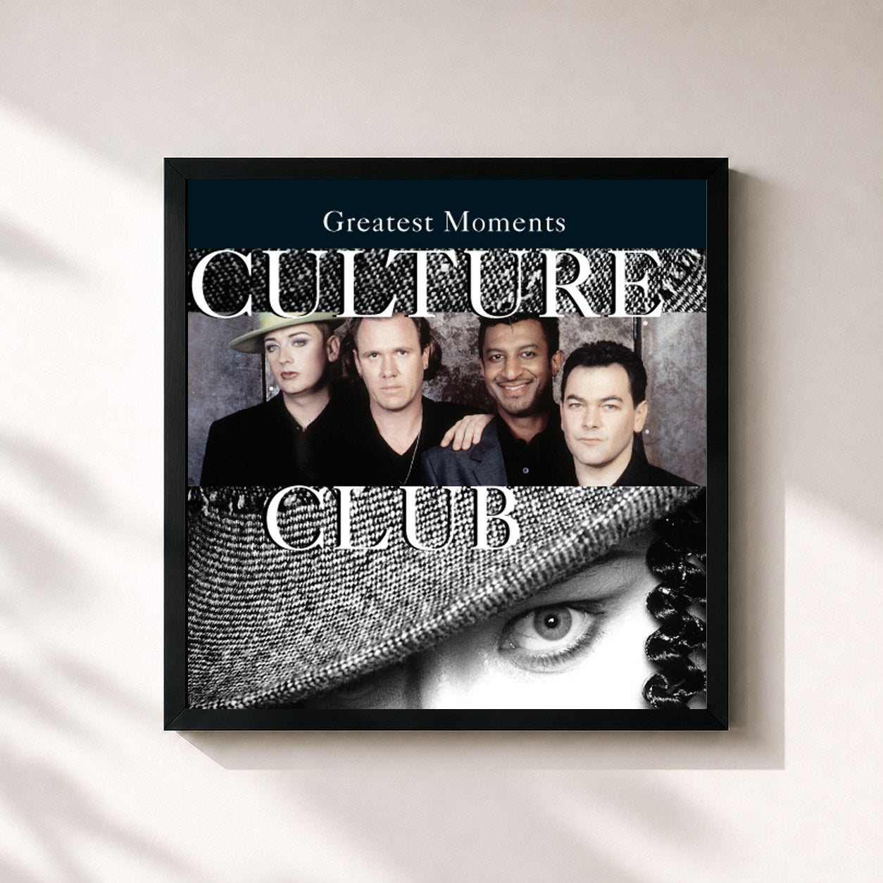 #noir Tableau carré de l'album Greatest Moments de Culture Club, cadre noir 32x32 cm