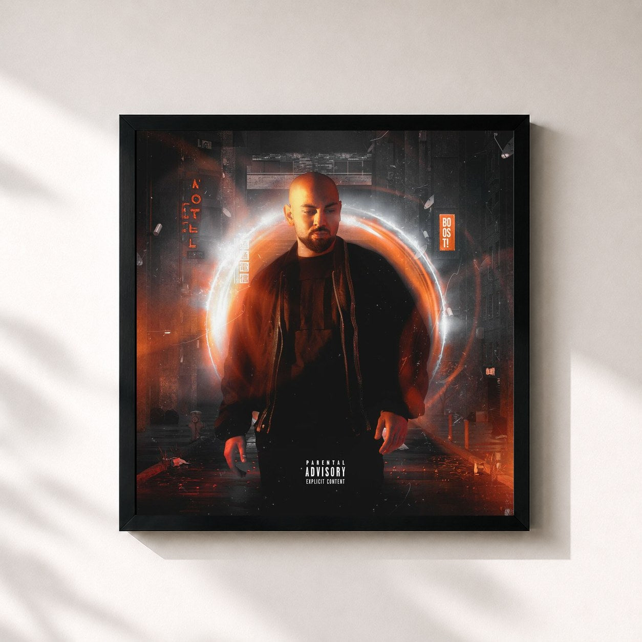 #noir Tableau carré de l'album Boost de KIANUSH, cadre noir 32x32 cm