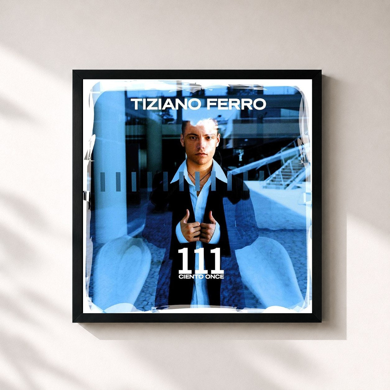 #noir Tableau carré de l'album 111 Ciento Once de Tiziano Ferro, cadre noir 32x32 cm