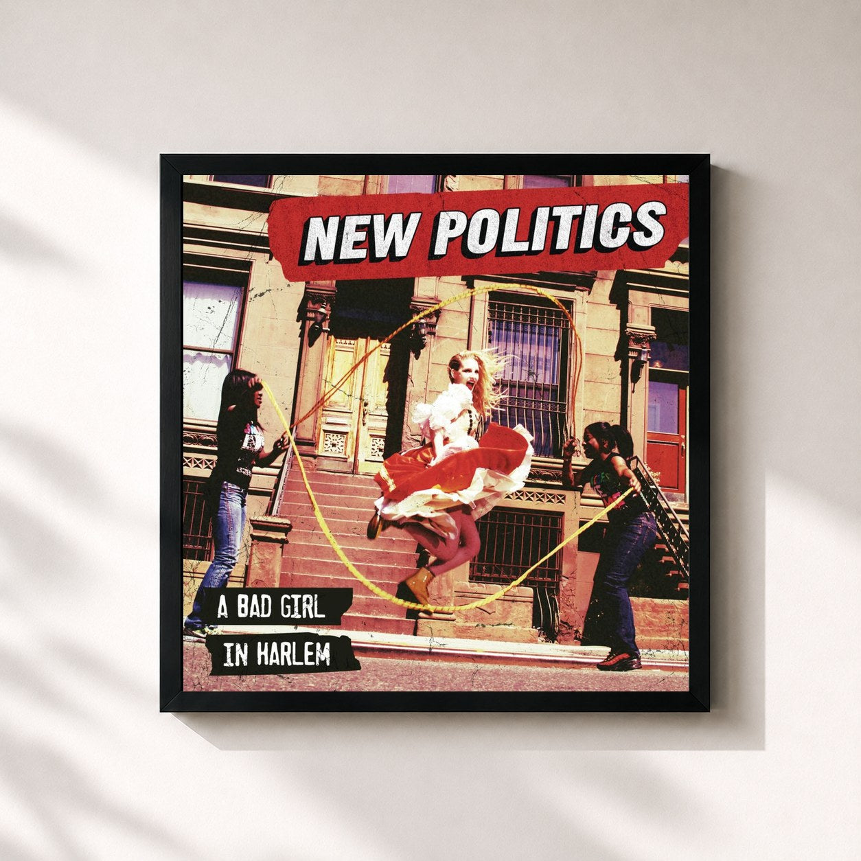 #noir Tableau carré de l'album A Bad Girl In Harlem de New Politics, cadre noir 32x32 cm