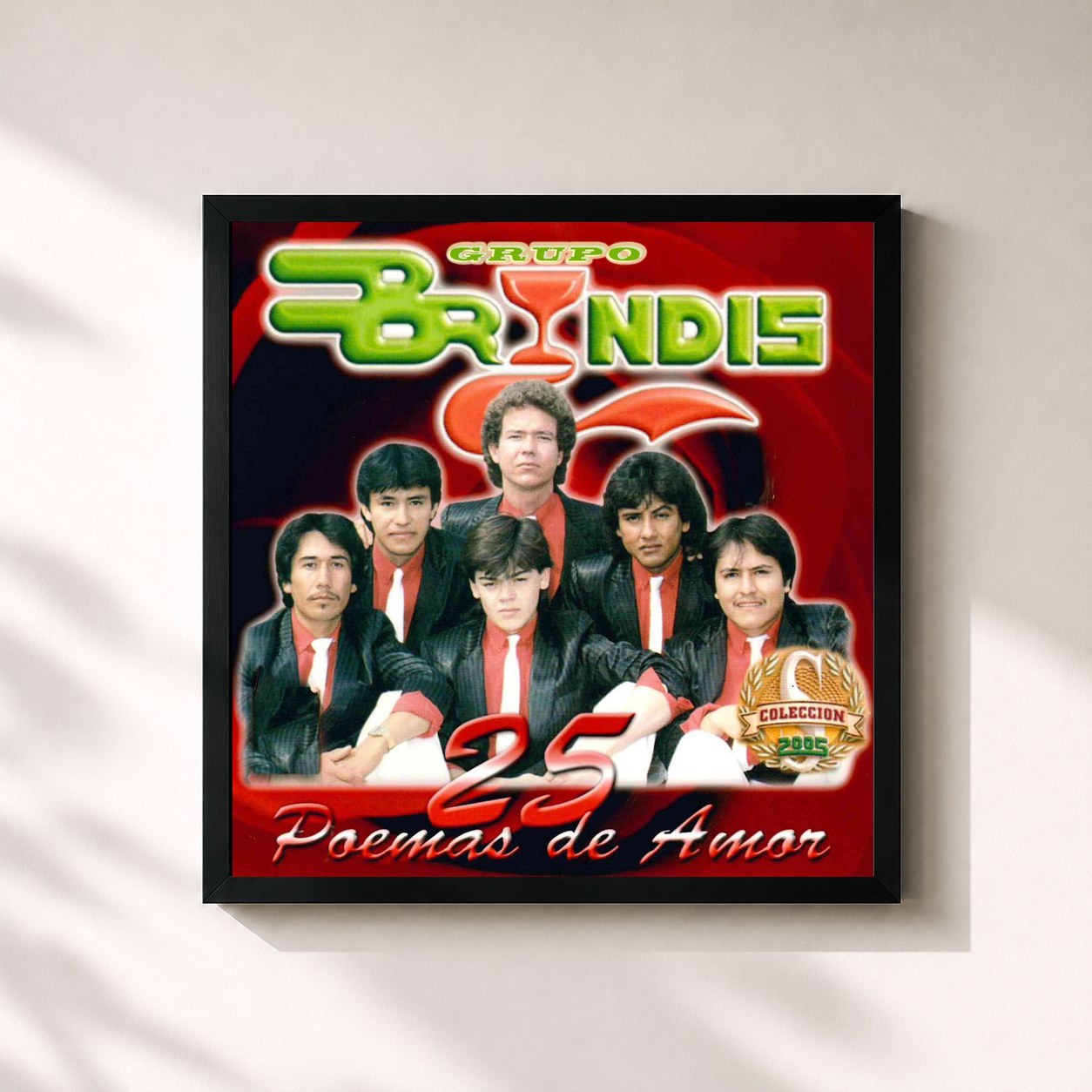 #noir Tableau carré de l'album 25 Poemas de Amor de Grupo Bryndis, cadre noir 32x32 cm