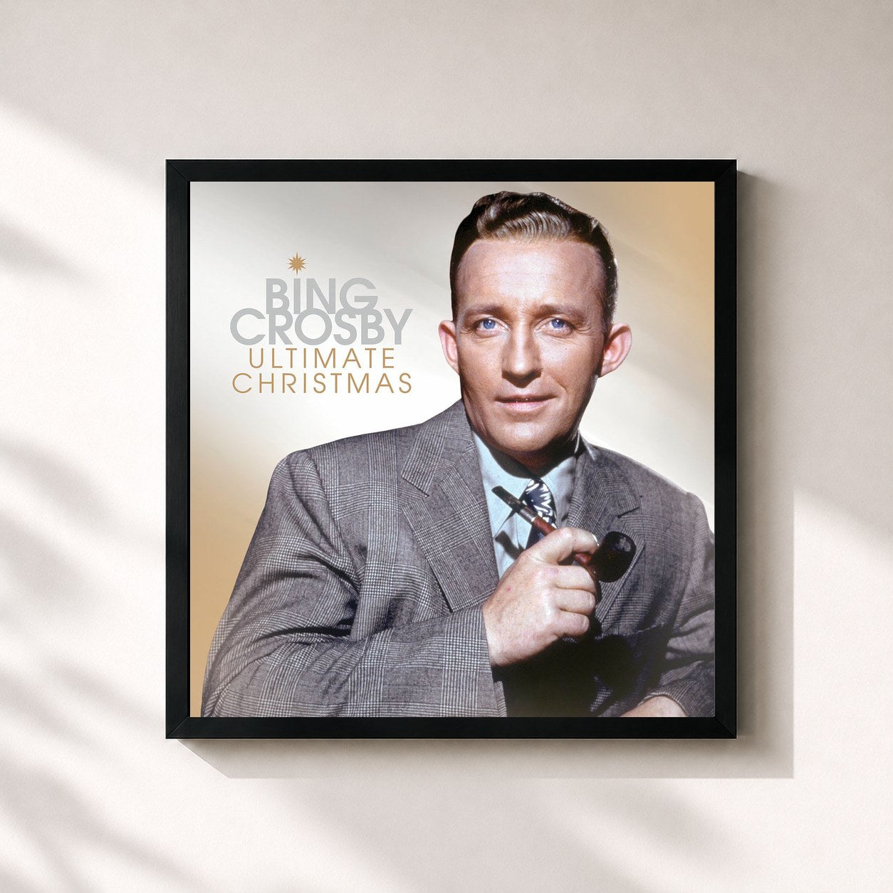 #noir Tableau carré de l'album Ultimate Christmas de Bing Crosby, cadre noir 32x32 cm