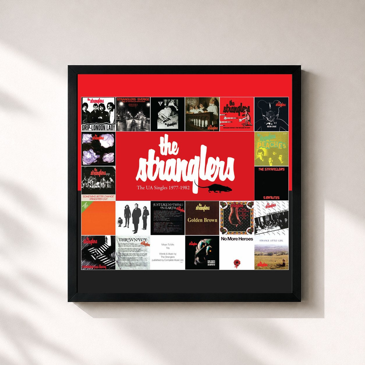 #noir Tableau carré de l'album The UA Singles 1977-1982 de The Stranglers, cadre noir 32x32 cm