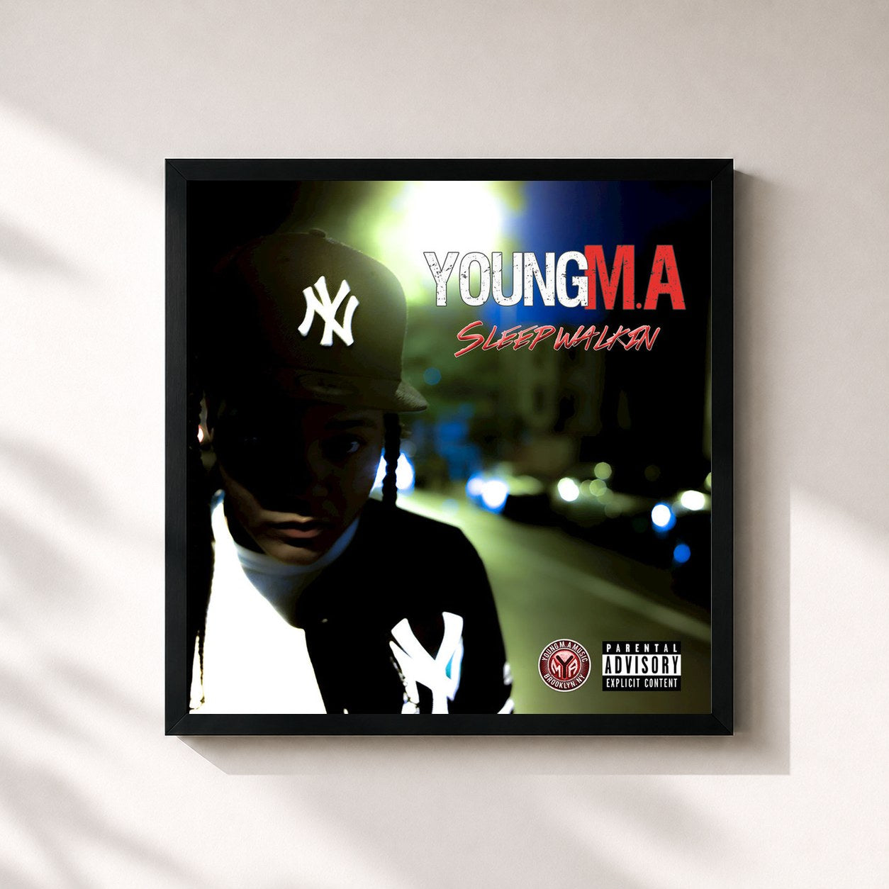 #noir Tableau carré de l'album SleepWalkin de Young M.A, cadre noir 32x32 cm