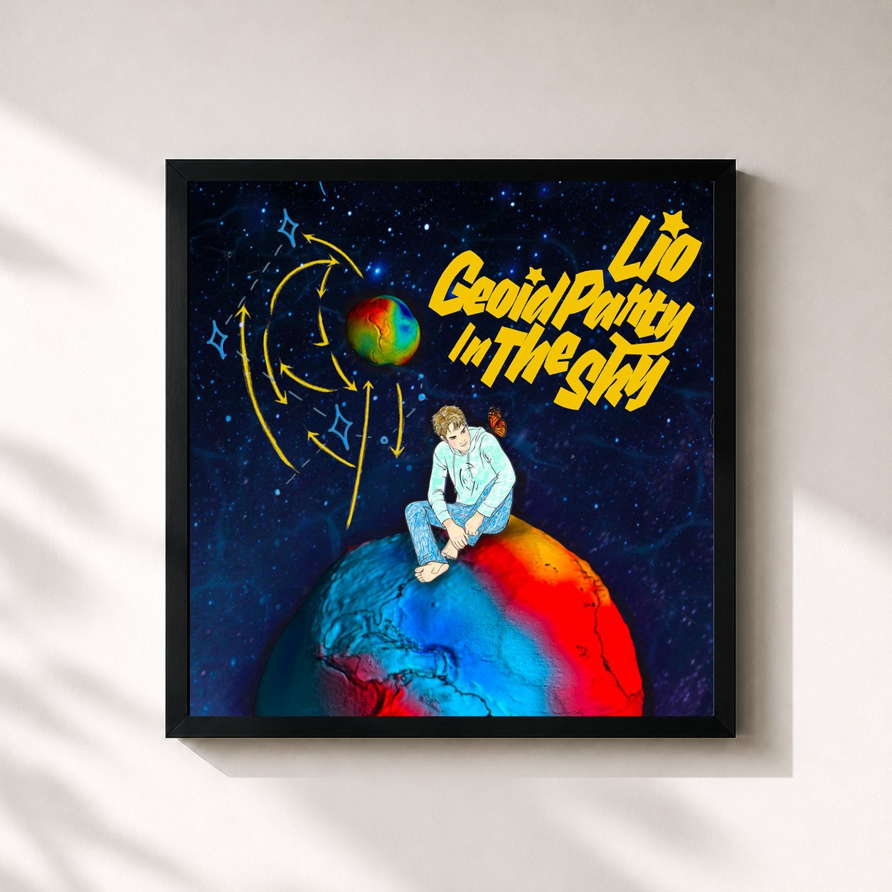 #noir Tableau carré de l'album Geoid Party in the Sky de Lio, cadre noir 32x32 cm