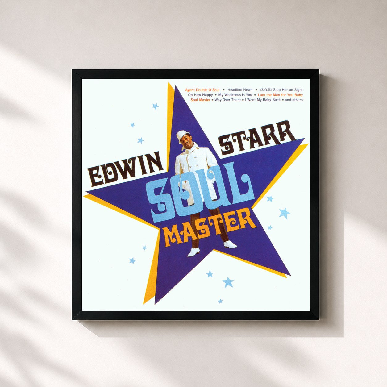 #noir Tableau carré de l'album Soul Master de Edwin Starr, cadre noir 32x32 cm