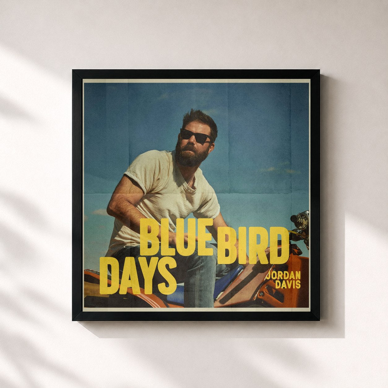 #noir Tableau carré de l'album Bluebird Days de Jordan Davis, cadre noir 32x32 cm