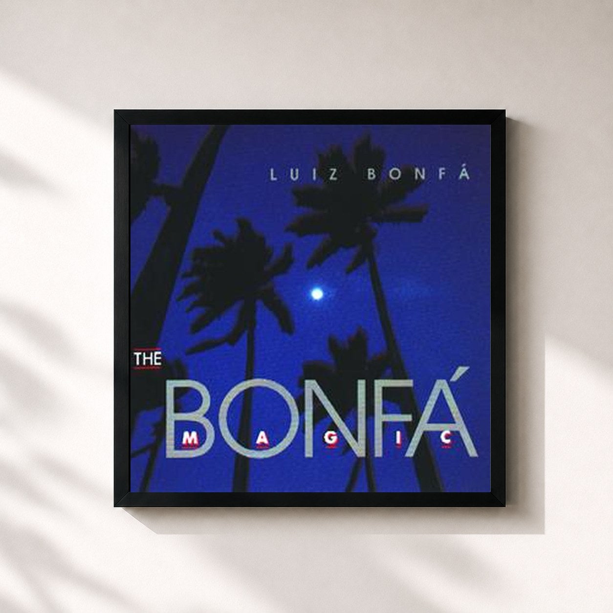 #noir Tableau carré de l'album The Bonfa Magic de Luiz Bonfá, cadre noir 32x32 cm