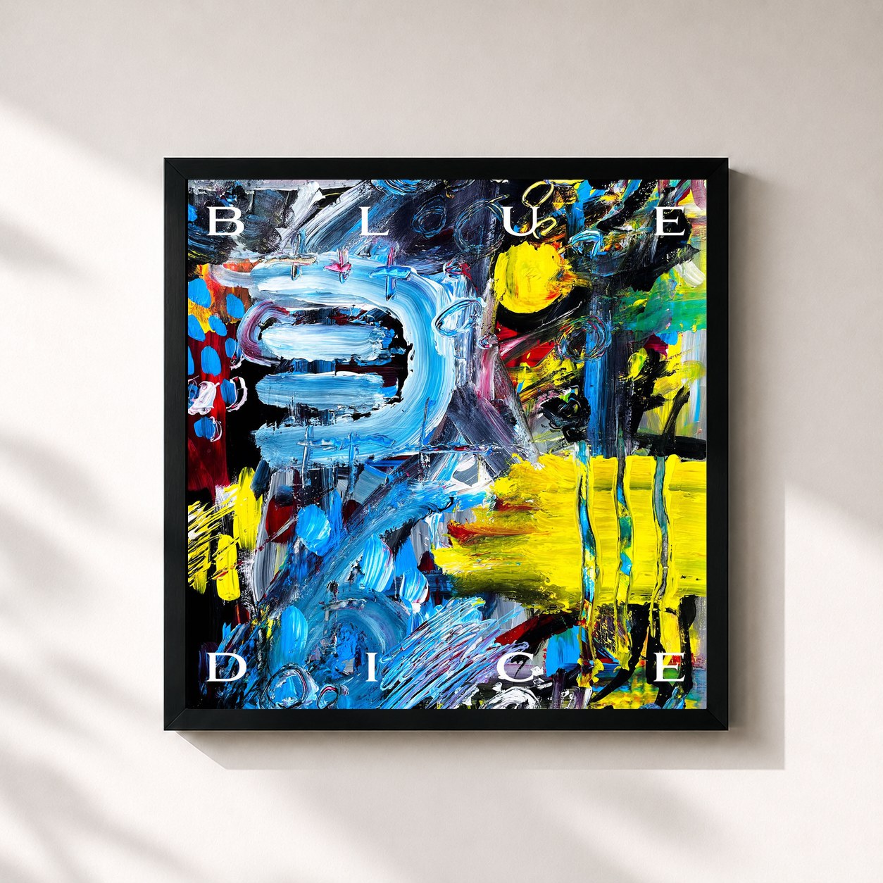 #noir Tableau carré de l'album Blue Dice de Judith, cadre noir 32x32 cm