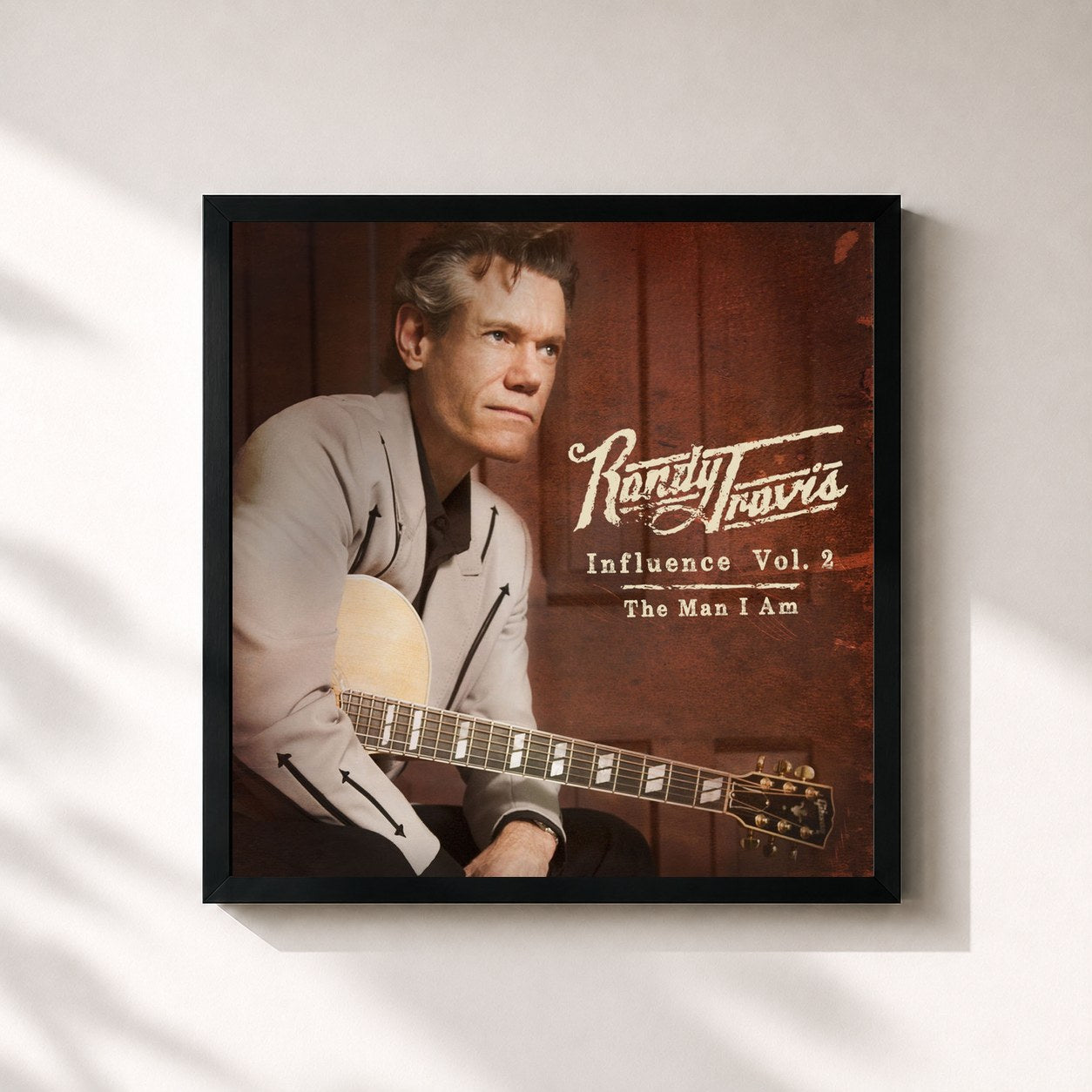 #noir Tableau carré de l'album Influence, Vol. 2: The Man I Am de Randy Travis, cadre noir 32x32 cm