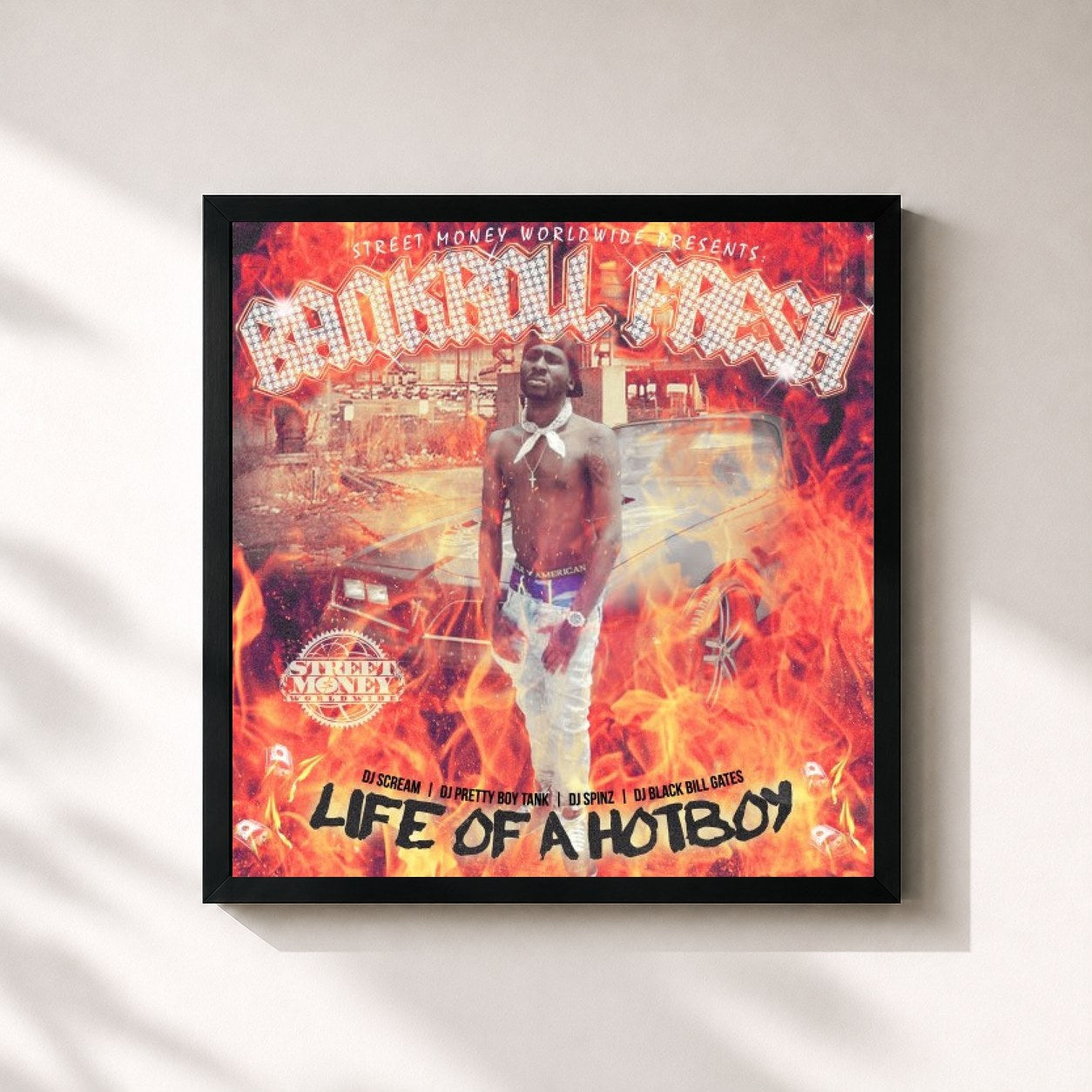 #noir Tableau carré de l'album Life of a Hot Boy de Bankroll Fresh, cadre noir 32x32 cm