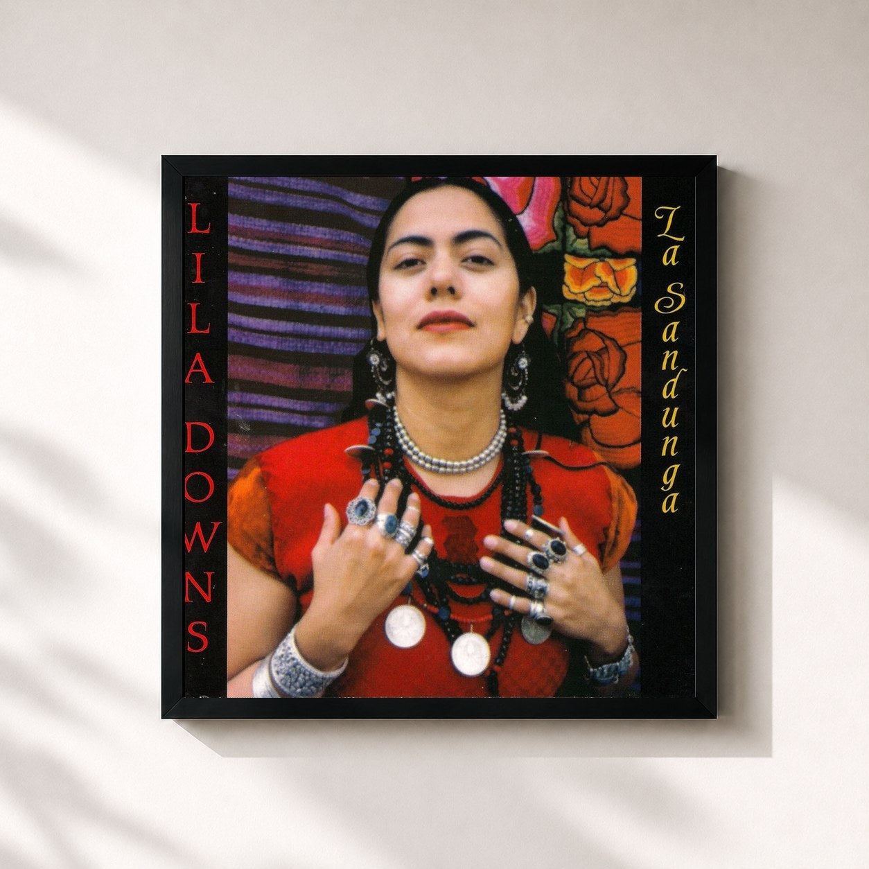 #noir Tableau carré de l'album La Sandunga de Lila Downs, cadre noir 32x32 cm