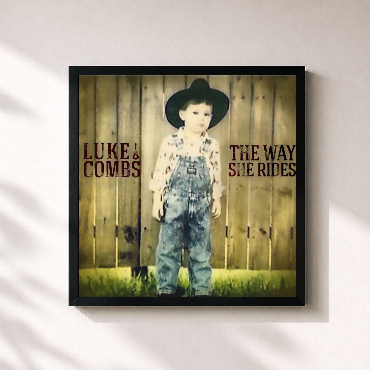 #noir Tableau carré de l'album The Way She Rides de Luke Combs, cadre noir 32x32 cm