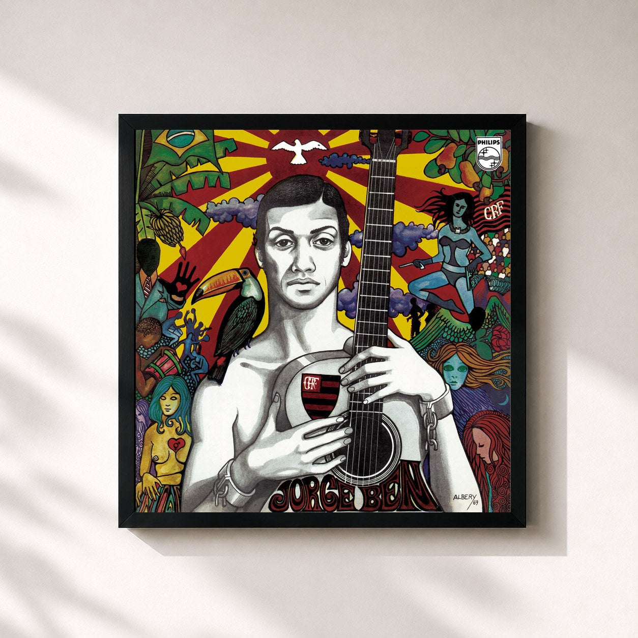 #noir Tableau carré de l'album Jorge Ben de Jorge Ben Jor, cadre noir 32x32 cm