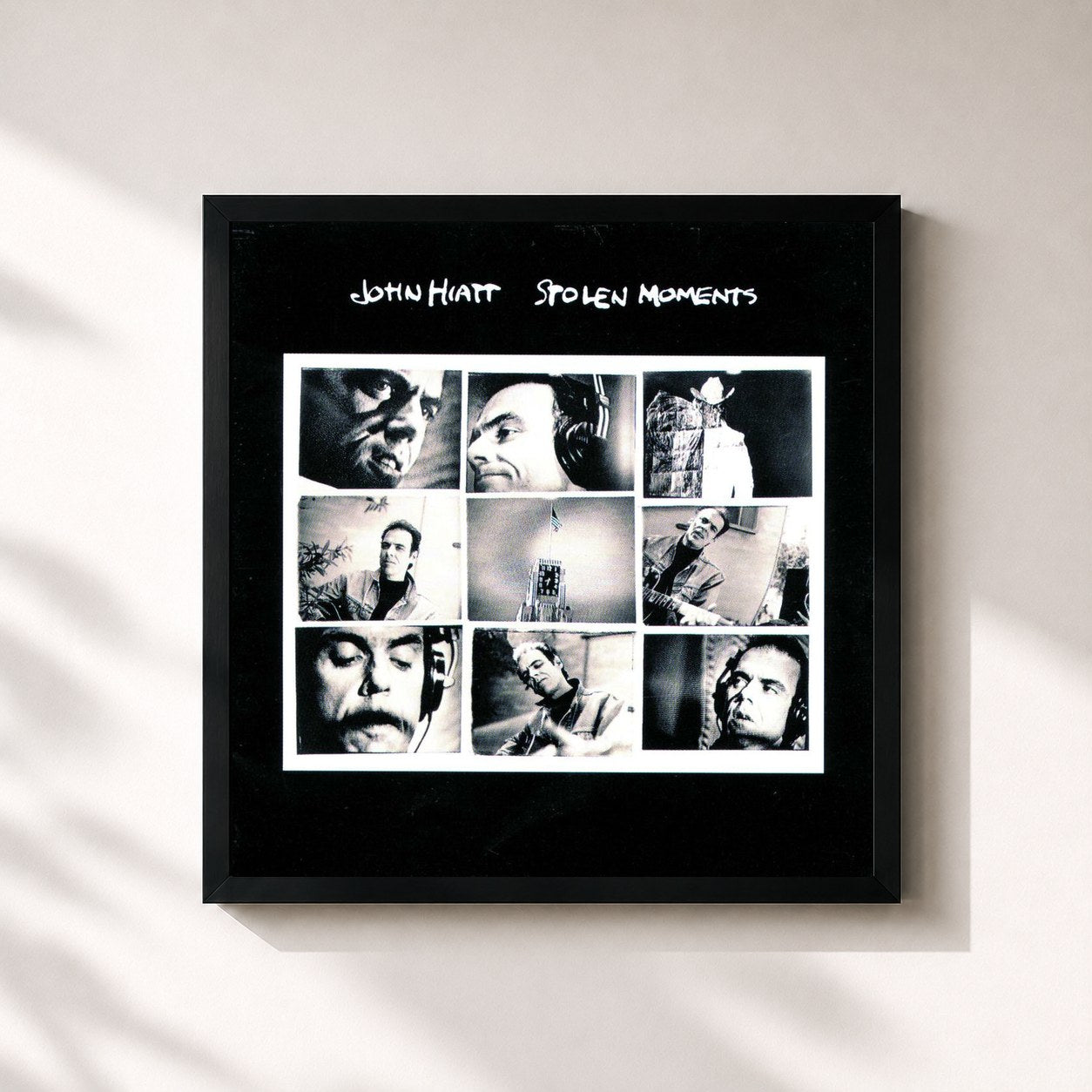 #noir Tableau carré de l'album Stolen Moments de John Hiatt, cadre noir 32x32 cm