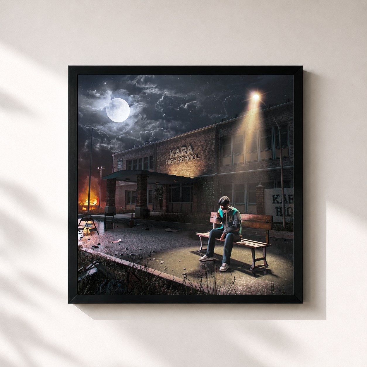 #noir Tableau carré de l'album Kara Diaries de Beyazz, cadre noir 32x32 cm