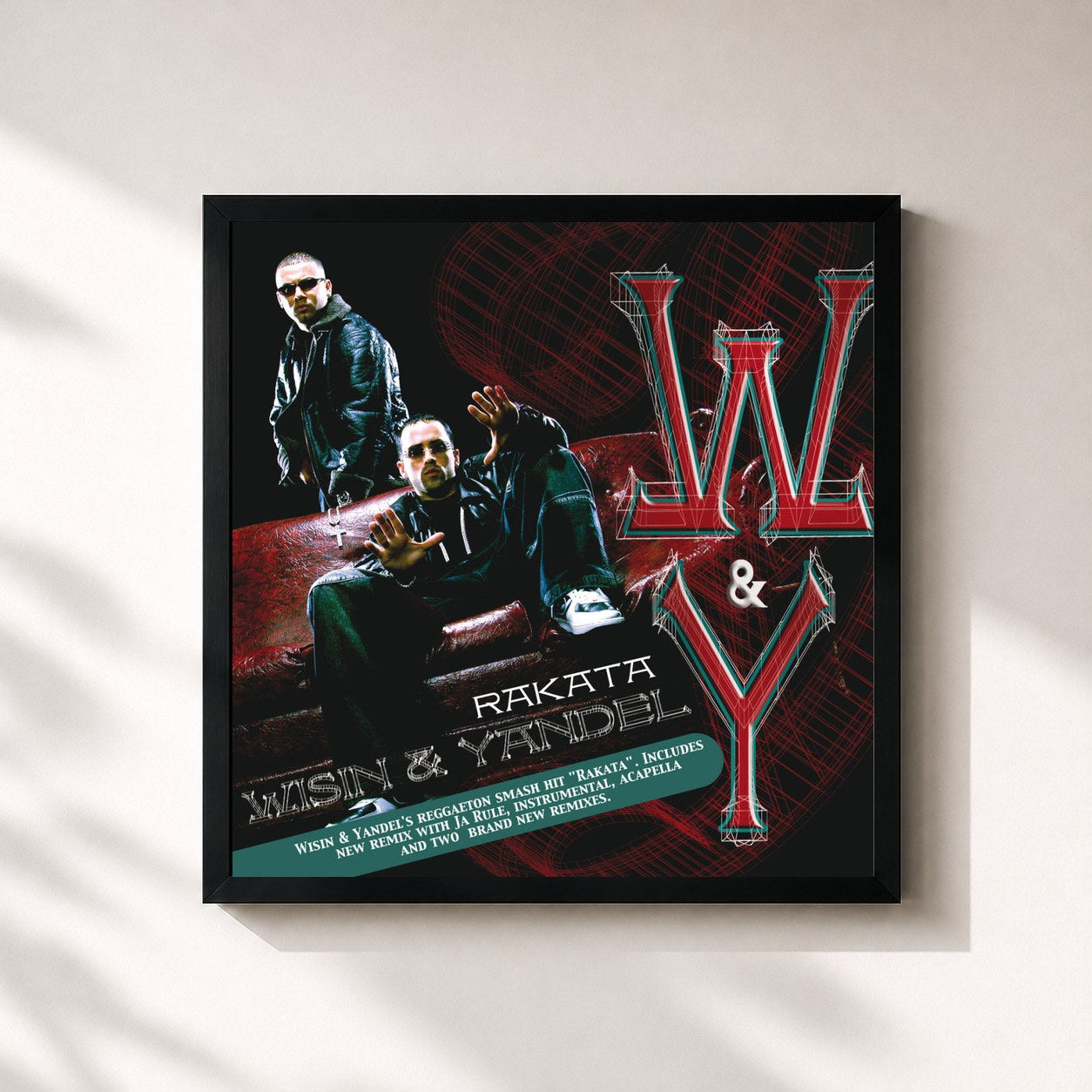 #noir Tableau carré de l'album Rakata de Wisin & Yandel, cadre noir 32x32 cm