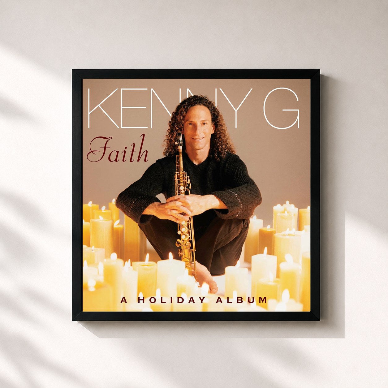 #noir Tableau carré de l'album Faith - A Holiday Album de Kenny G, cadre noir 32x32 cm