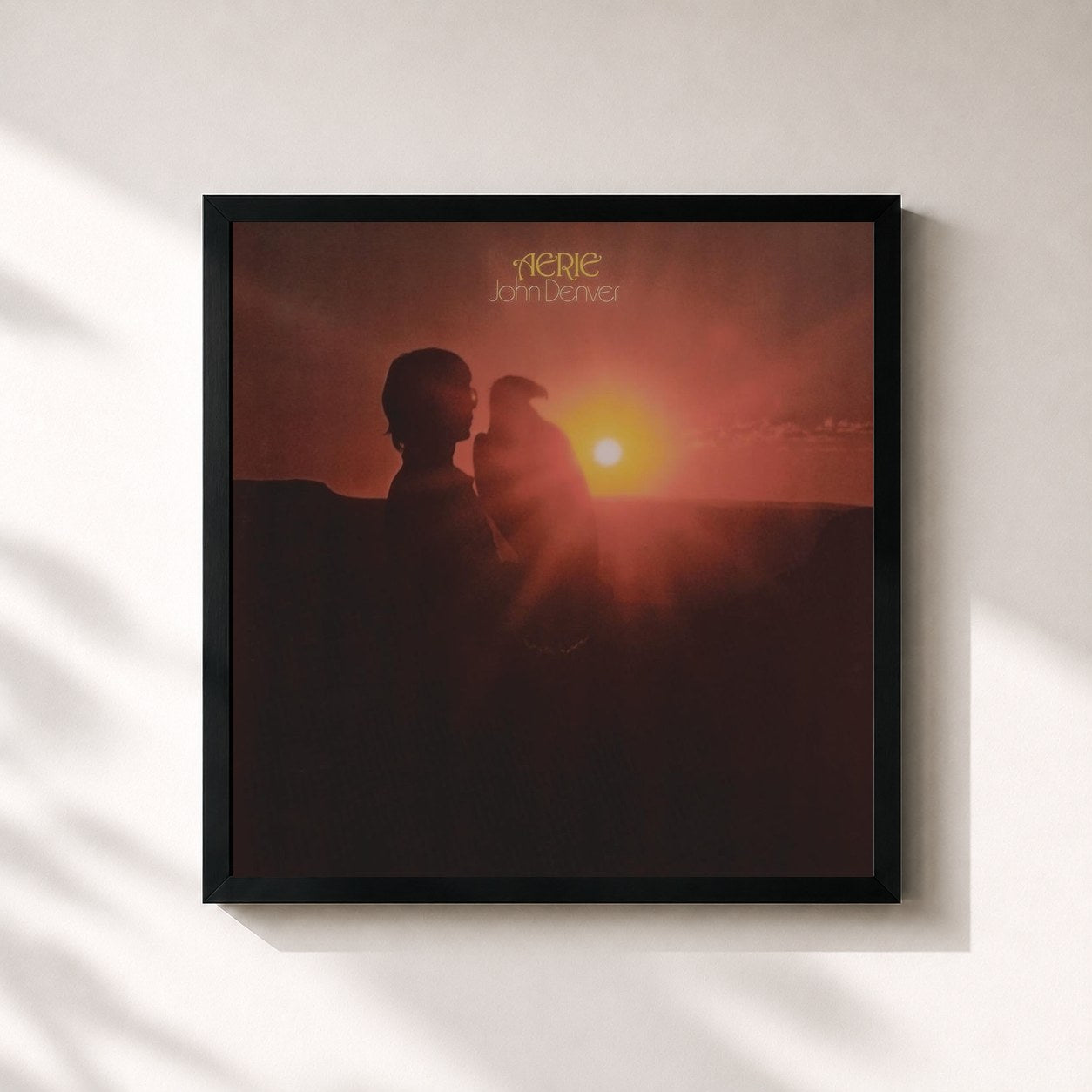#noir Tableau carré de l'album Aerie de John Denver, cadre noir 32x32 cm
