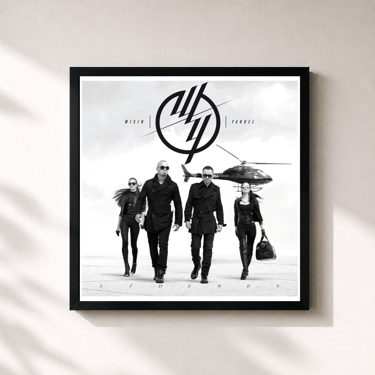 #noir Tableau carré de l'album Líderes de Wisin & Yandel, cadre noir 32x32 cm