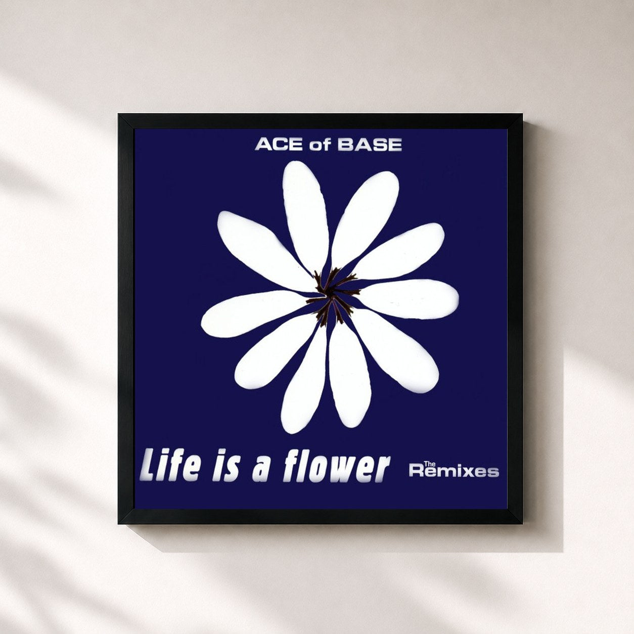 #noir Tableau carré de l'album Life Is a Flower (The Remixes) de Ace of Base, cadre noir 32x32 cm