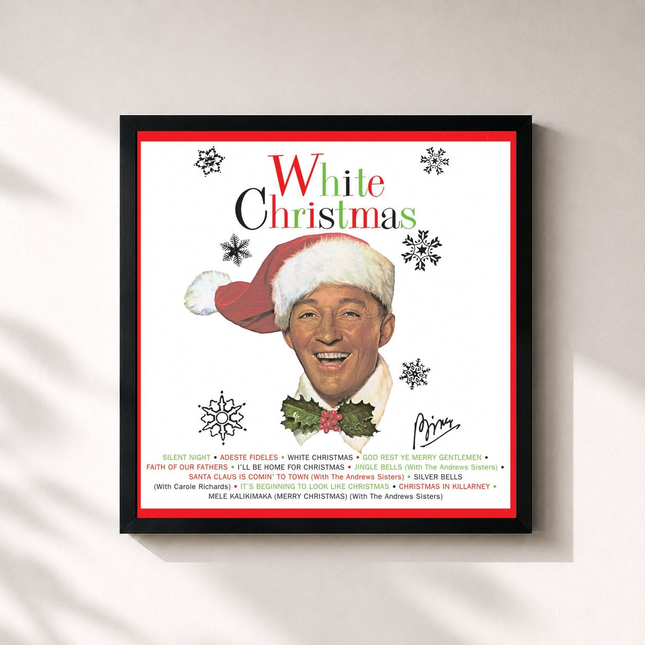 #noir Tableau carré de l'album White Christmas de Bing Crosby, cadre noir 32x32 cm