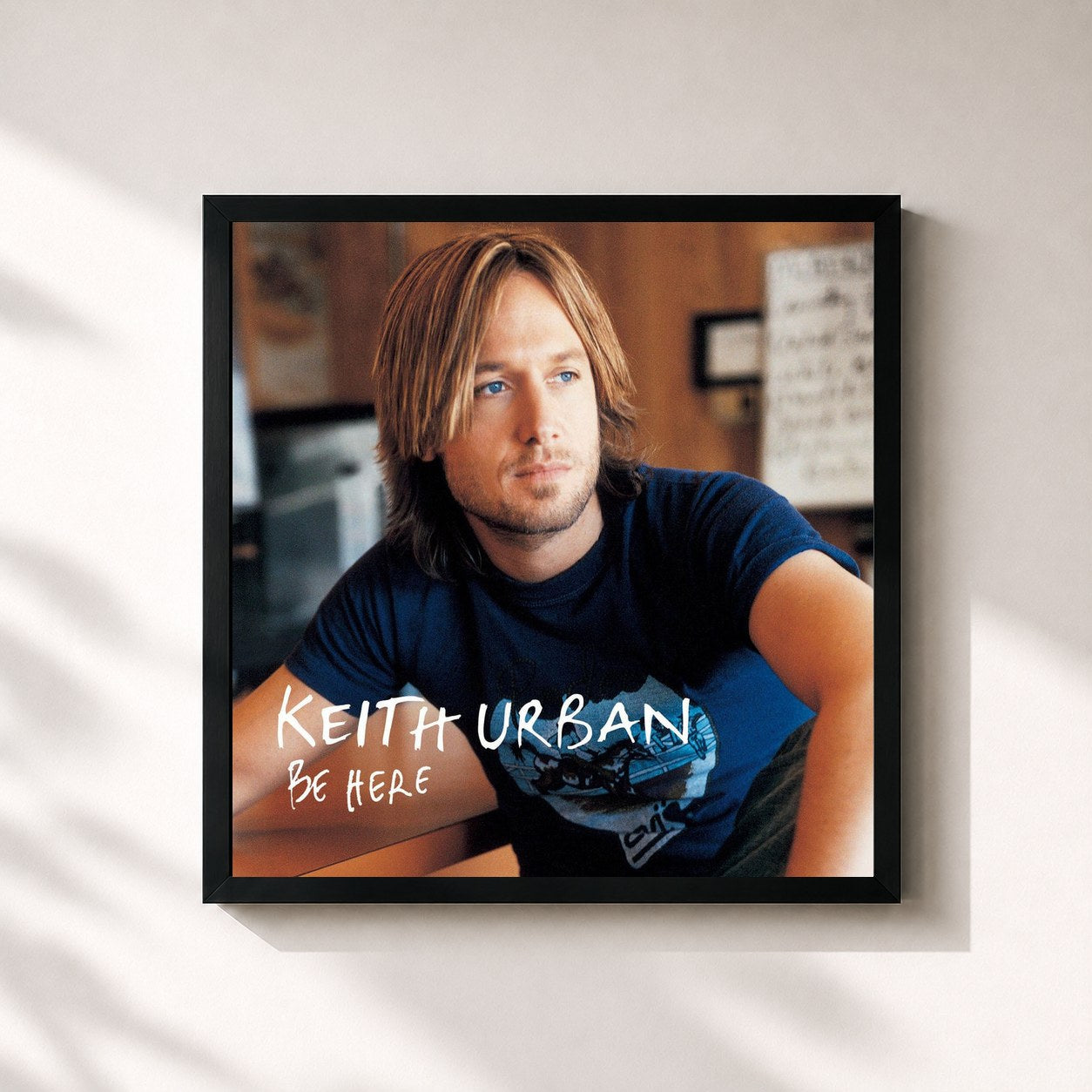 #noir Tableau carré de l'album Be Here de Keith Urban, cadre noir 32x32 cm