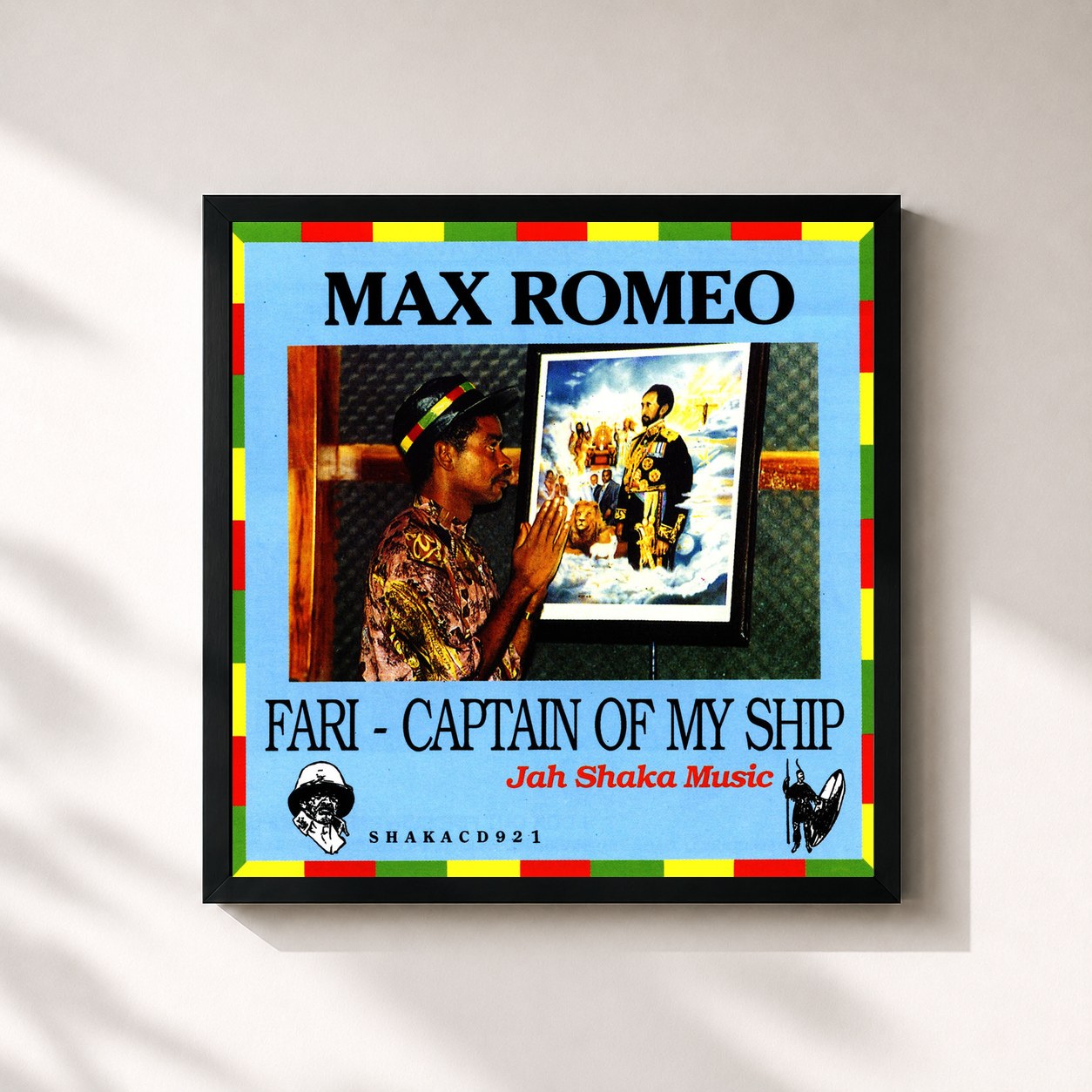 #noir Tableau carré de l'album Fari - Captain of My Ship de Max Romeo, cadre noir 32x32 cm