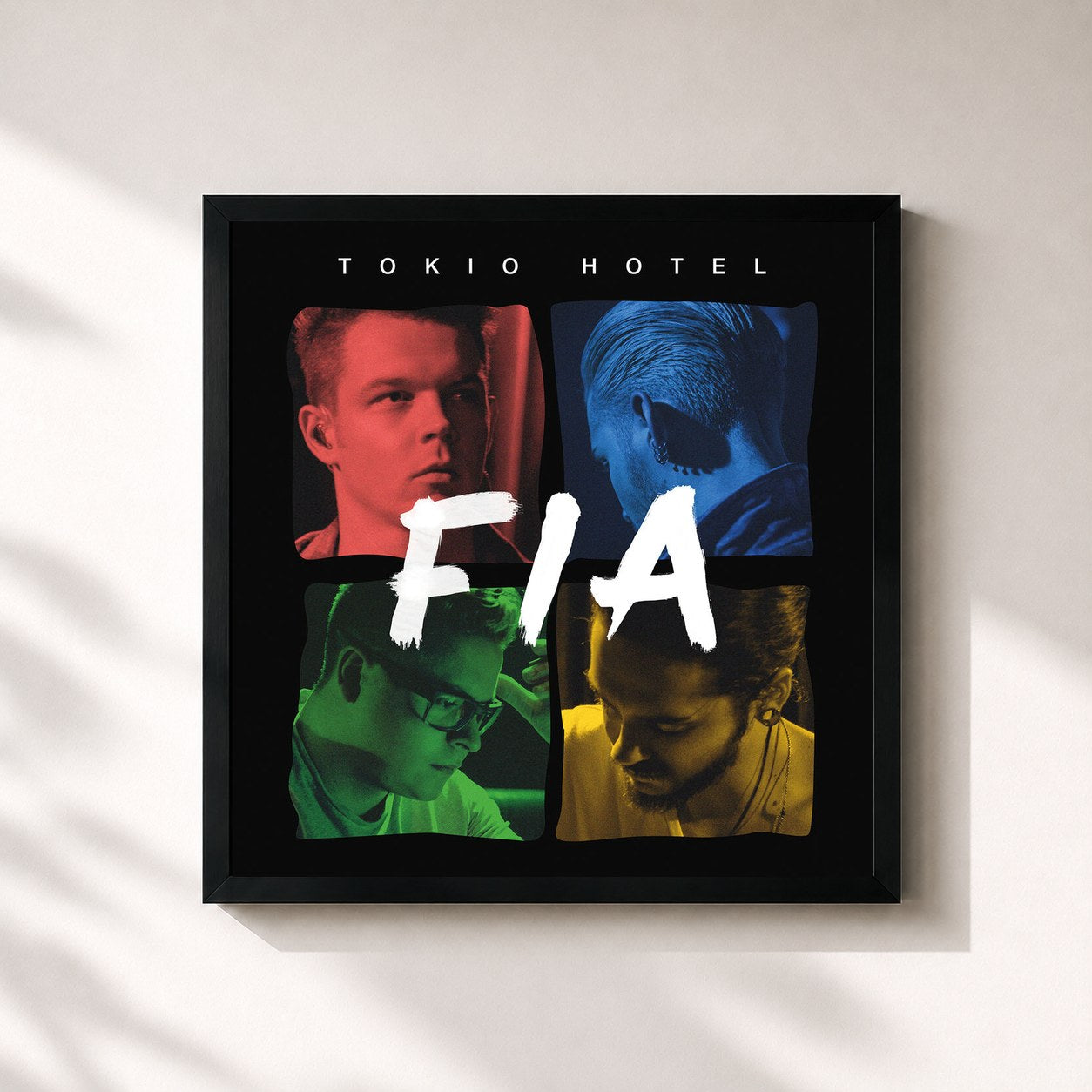 #noir Tableau carré de l'album Feel It All de Tokio Hotel, cadre noir 32x32 cm
