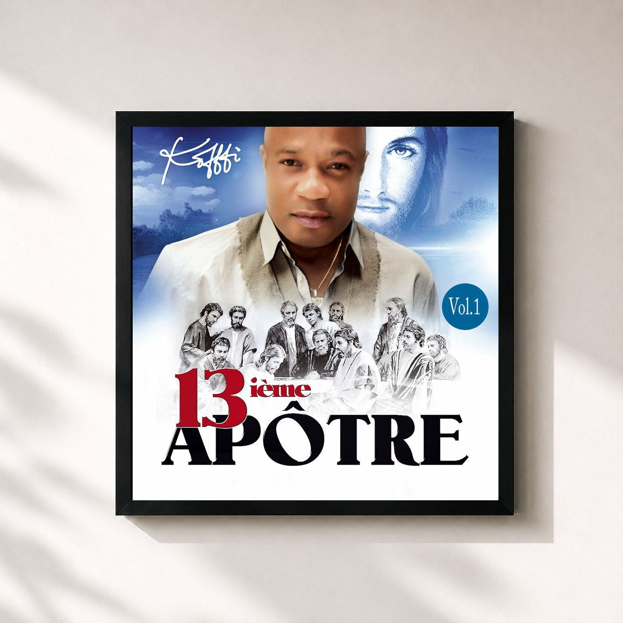 #noir Tableau carré de l'album 13ième apôtre, Vol. 1 de Koffi Olomidé, cadre noir 32x32 cm