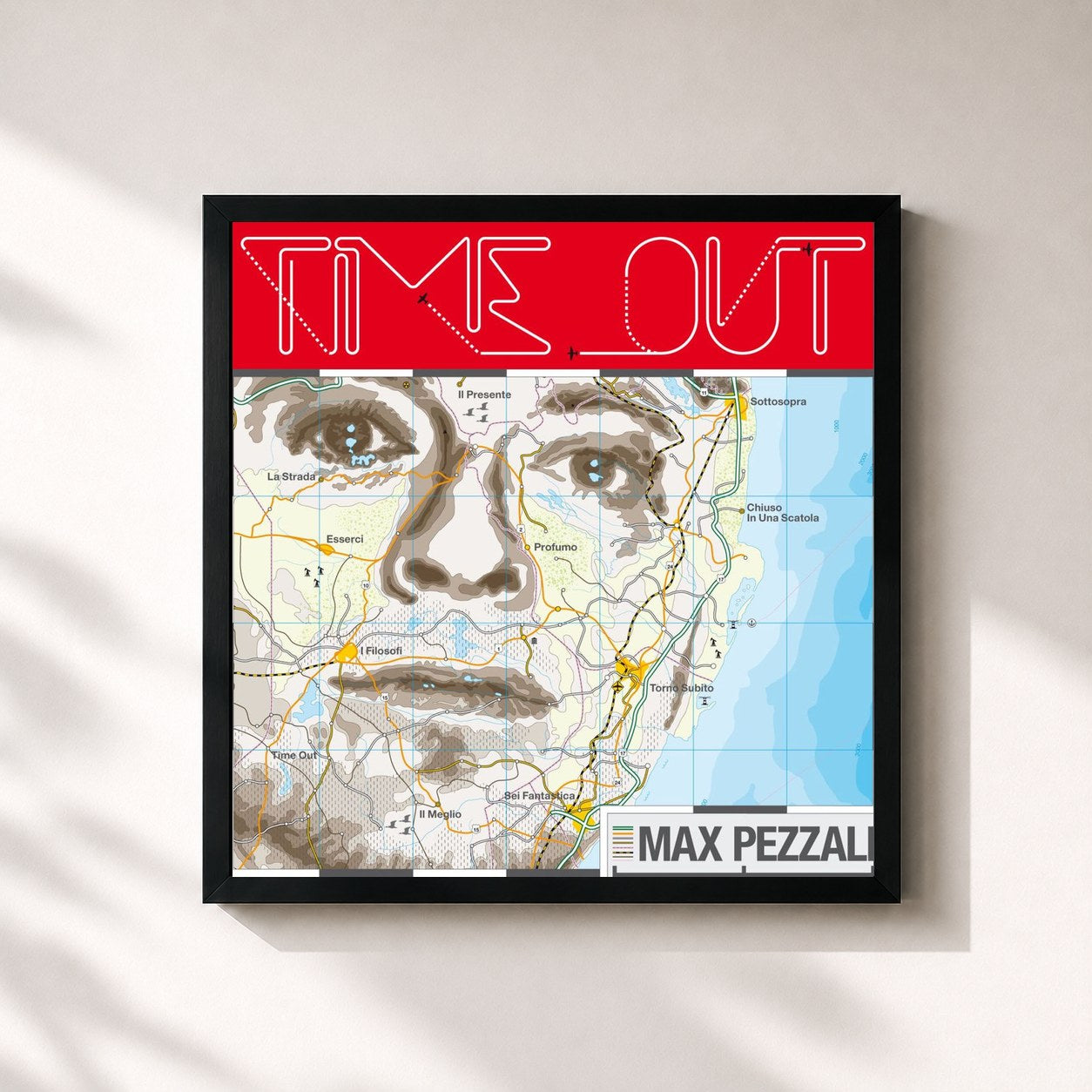 #noir Tableau carré de l'album Time out de Max Pezzali, cadre noir 32x32 cm
